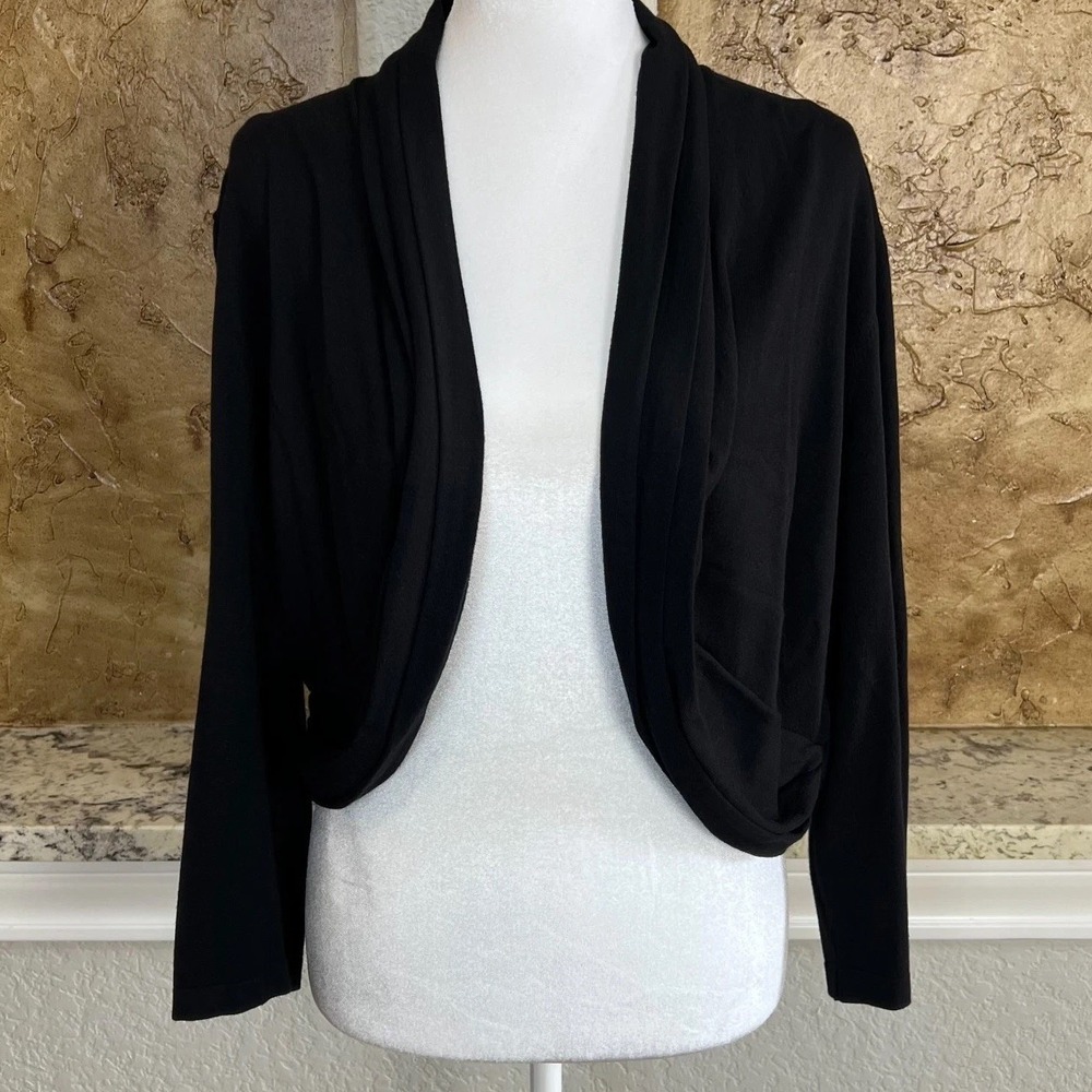 Lafayette 148 Cropped Cardigan Sweater Womens XL Open Front Black‎ NWT $268
